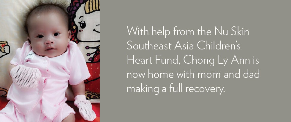 With the help of the Nu Skin Southeast Asia Children’s Heart Fund, Chong Ly Ann is now home with mom and dad making a full recovery.