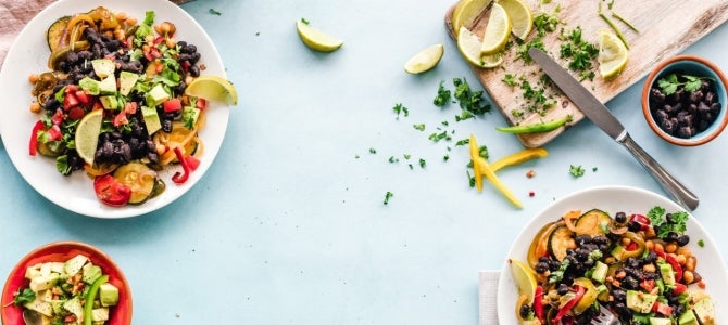 table of fresh food for salad; photo by Ella Olsson