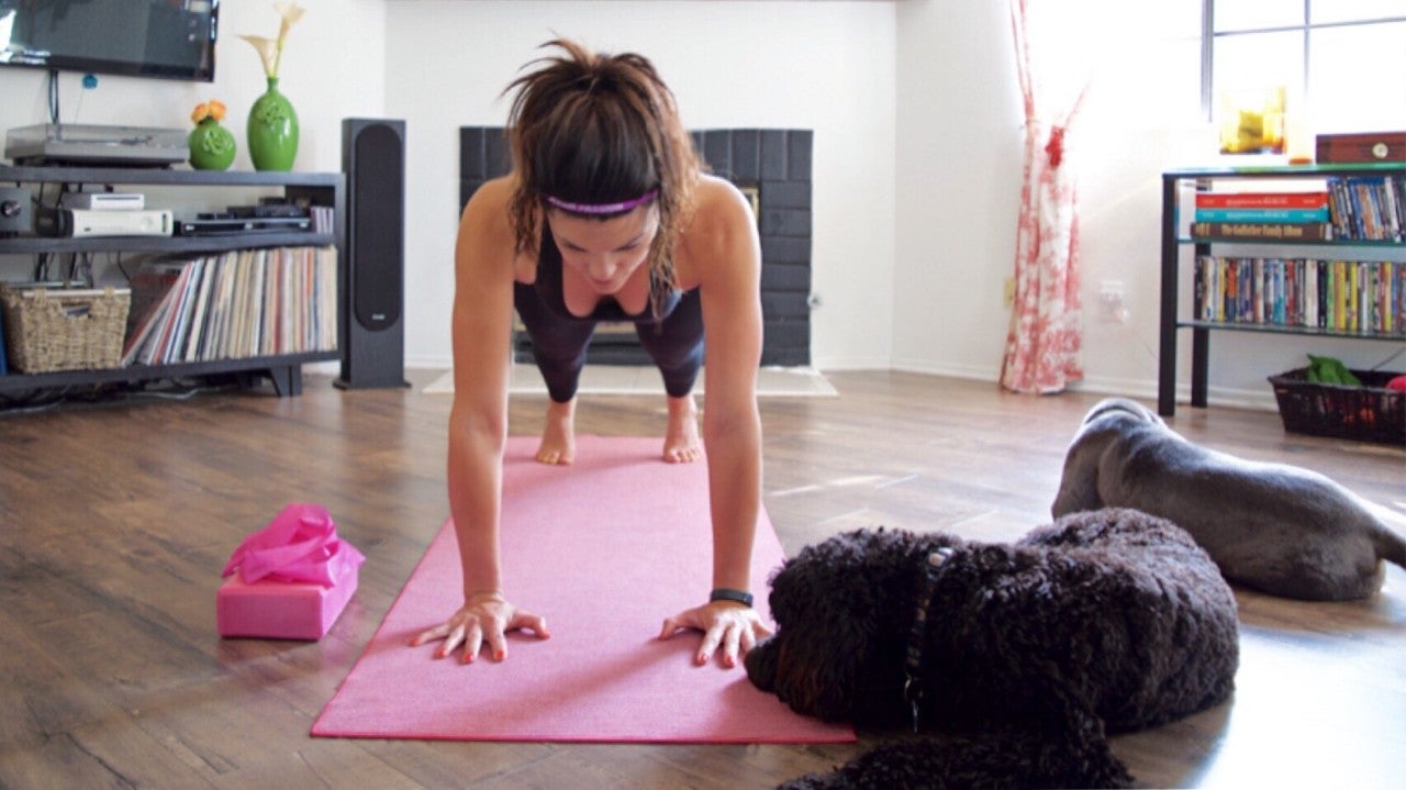 Indoor winter workout routine in living room