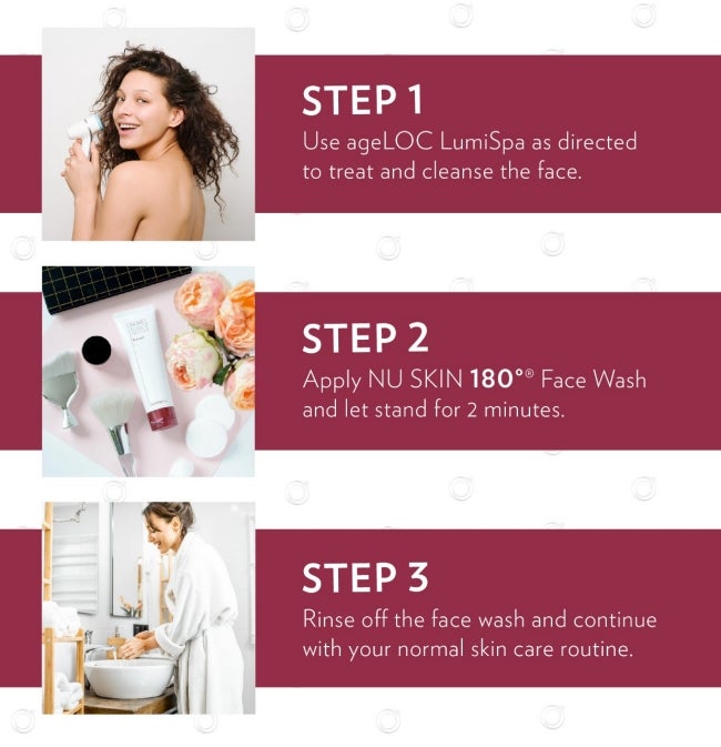 new skin care routine combining ageloc lumispa and nu skin 180 face wash in three steps