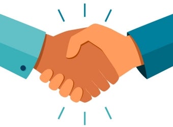 Handshake of business partners. Business handshake. Successful deal. Vector flat style illustration two people shaking hands and making a connection