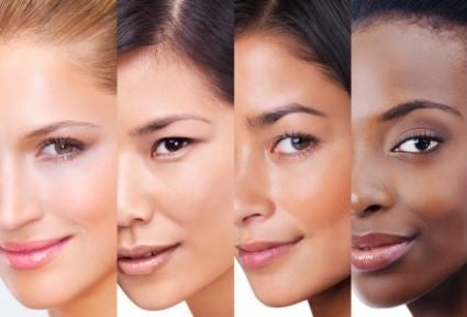 The faces of four women with different skin types