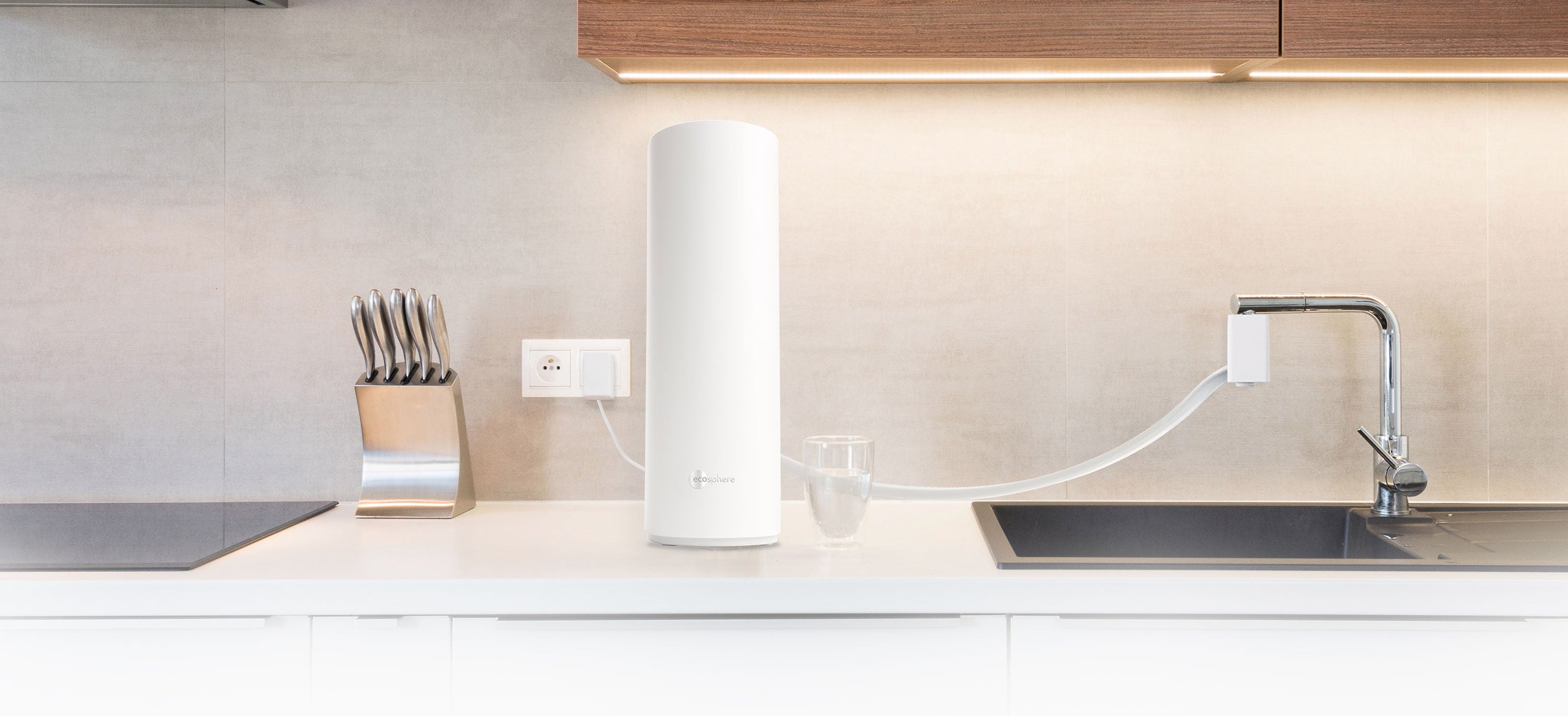 Photo of EcoSphere Water Purifier in a kitchen home