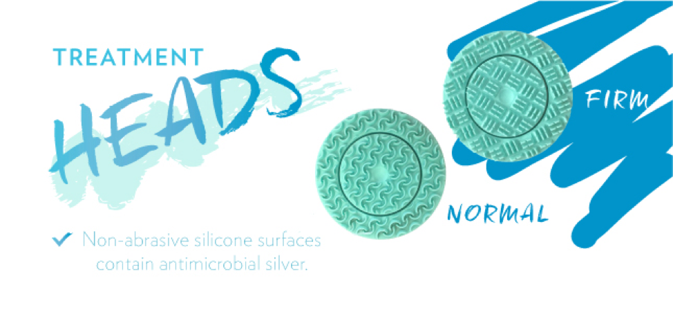 Lumispa treatment heads (firm and normal) Non-abrasive silicone surfaces contain antimicrobial silver.