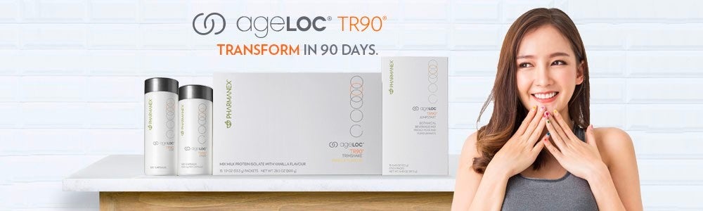 Photo of ageLOC TR90 products with excited woman 