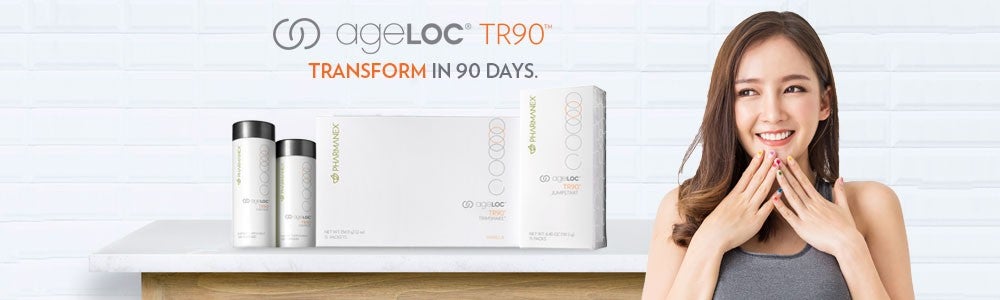 Photo of ageLOC TR90 products with excited woman 