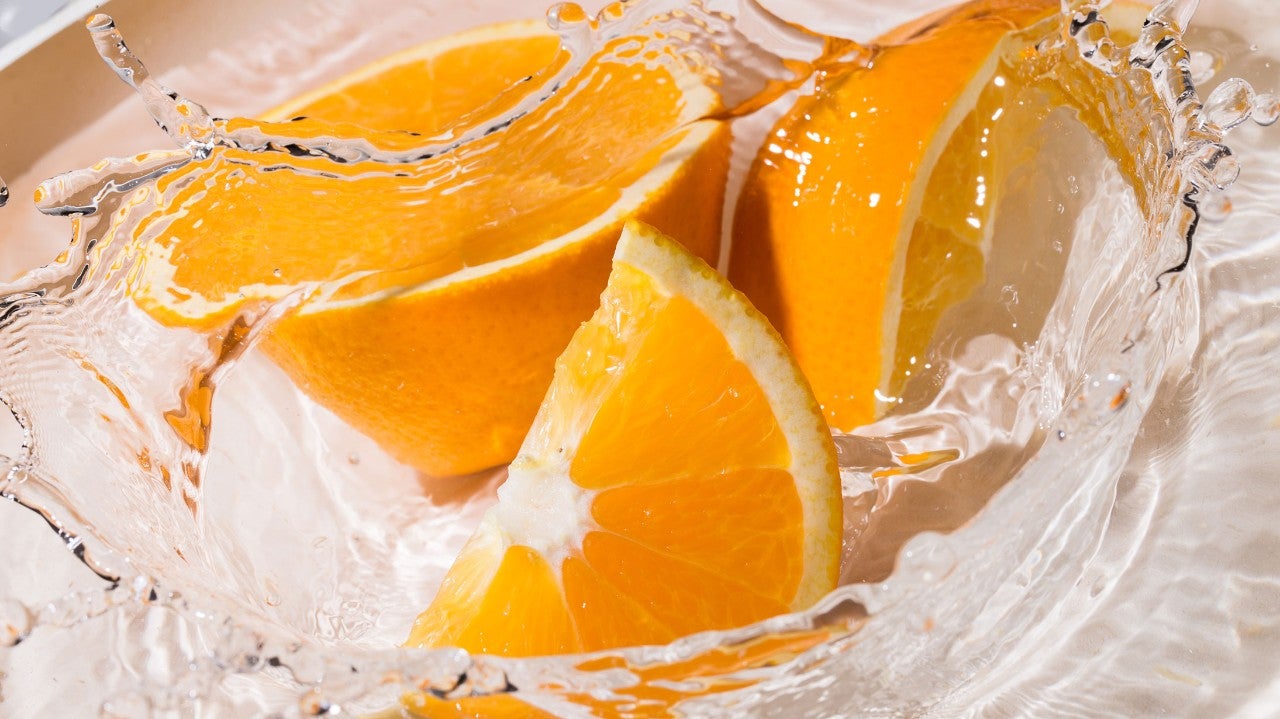 Slices of an orange in water